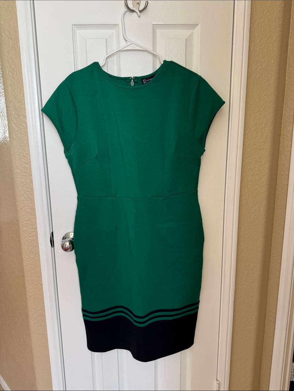 New York & Company Emerald Green Sheath Dress with Black Hem
